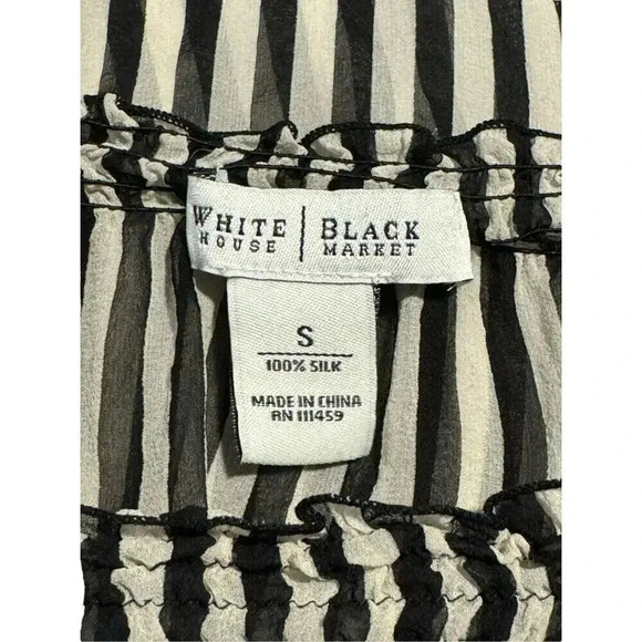 WHBM Women’s Small Black & Cream Semi-Sheer Striped Banded Bottom Top - Picture 4 of 6